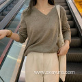 High quality 4-color V-neck loose casual top